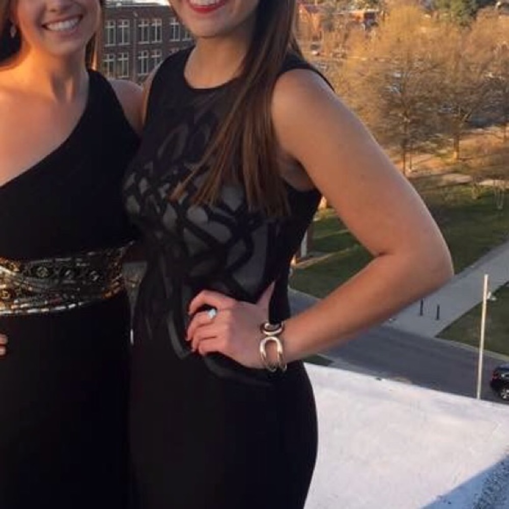 Black mesh cutout formal dress